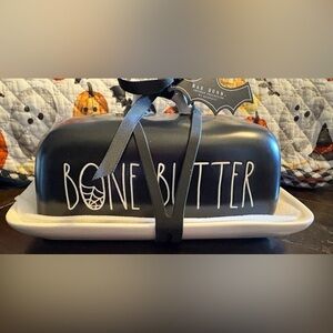 Rae Dunn Black Bone Butter Dish with White Tray